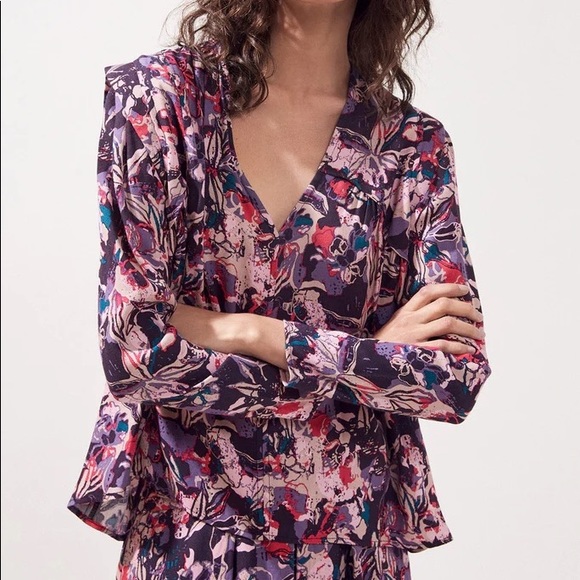 NEW Suncoo Paris Floral Top Lucil Pink Rayon Printer Blouse T1 Size Small S - Picture 1 of 10